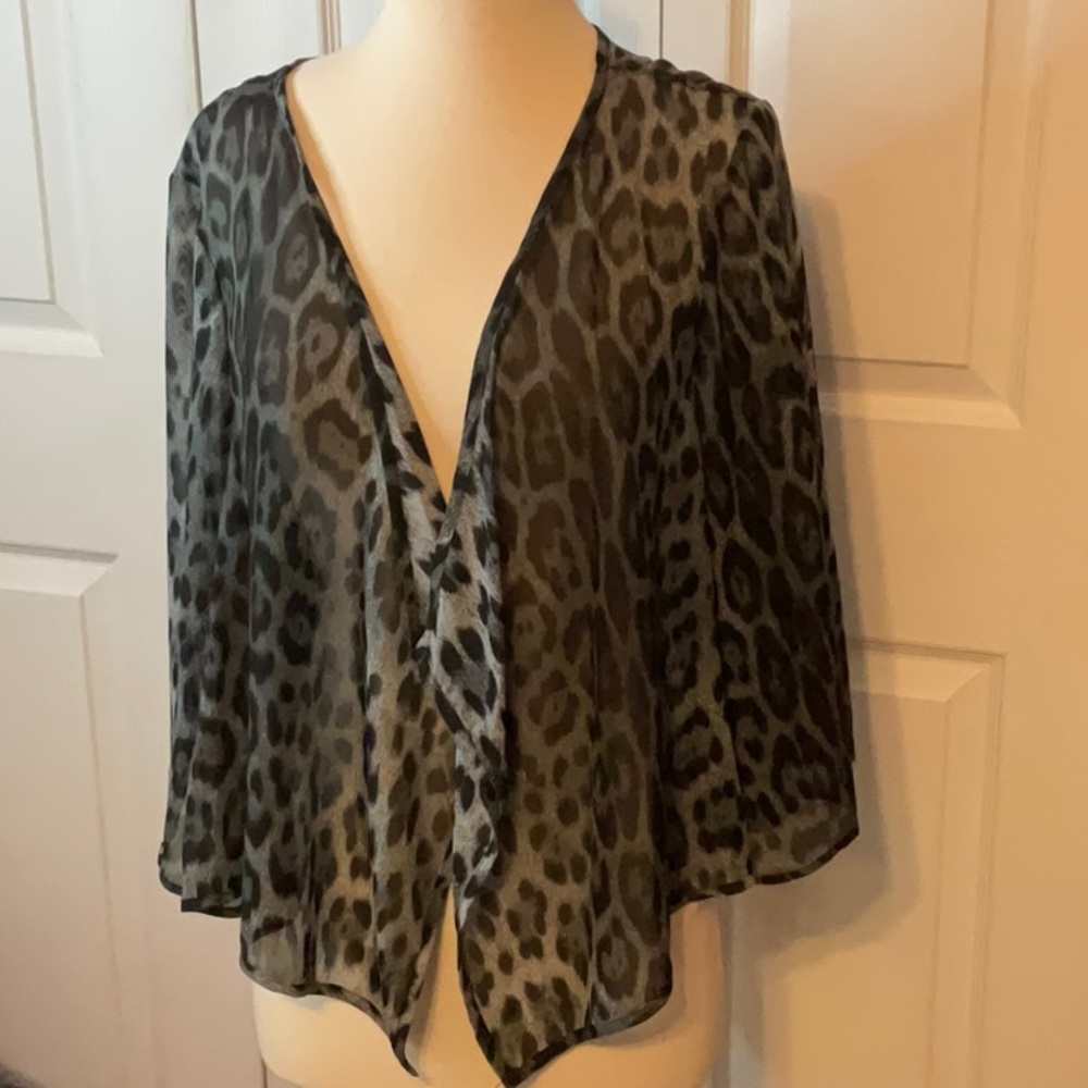 Lily White Leopard Semi Sheer Coverup‎ Open Front Top XL 1X